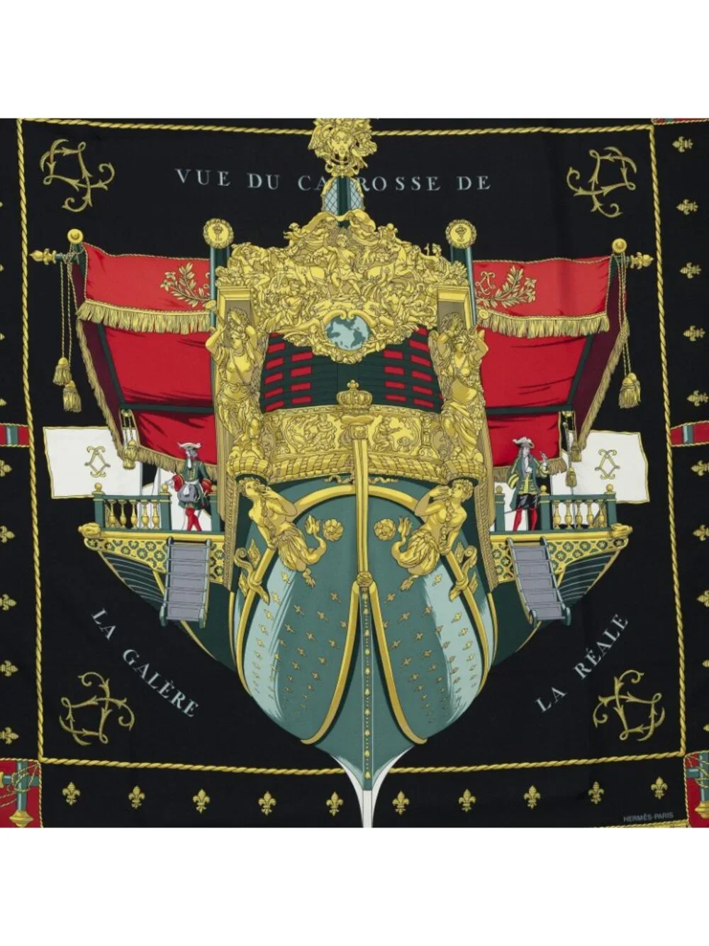 Hermes Scarf Red Black Gold Silk
